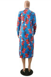 Blue Fashion Sexy Print Hollowed Out Basic Swimwears
