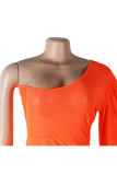 Orange Polyester Sexy Ma'am One Shoulder Collar Solid Plus Size