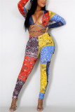 Multi Fashion Sexy V Neck Long Sleeve Regular Sleeve Skinny Print Jumpsuits
