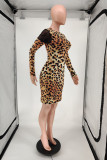Leopard print Casual Leopard Split Joint O Neck Dresses