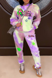 Multicolor Casual Print Hooded Collar Long Sleeve Two Pieces