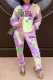 Purple Casual Print Hooded Collar Long Sleeve Two Pieces