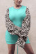 Lake Blue Fashion Sexy Leopard Patchwork O Neck Long Sleeve Dress