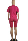 rose red venetian Casual Two Piece Suits Solid pencil Short Sleeve Two-Piece Short Set