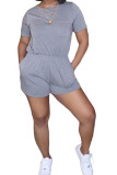 Dark Gray Fashion Casual Solid Short Sleeve O Neck Jumpsuits