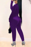 purple Sexy Solid Patchwork O Neck Straight Jumpsuits