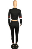 Black Sexy Striped Patchwork Long Sleeve Two Pieces