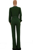 Blue Fashion Sexy Solid Polyester Long Sleeve V Neck Jumpsuits