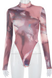 Purple Print O Neck Regular Bodysuits