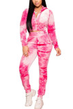 rose red Polyester Fashion Sexy adult Ma'am Patchwork Print Two Piece Suits Straight Long Sleeve Two Pieces