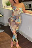 Camel Fashion Sexy Print Backless Spaghetti Strap Sleeveless Two Pieces