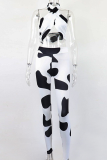 Black Sexy Print Hollowed Out Halter Sleeveless Two Pieces