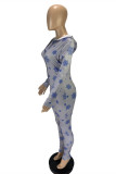 Light Gray Casual Living Print Basic Hooded Collar Skinny Jumpsuits