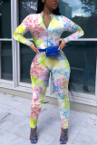 Multicolor Sexy Print O Neck Regular Jumpsuits