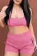 Pink Sportswear Solid Patchwork U Neck Sleeveless Two Pieces