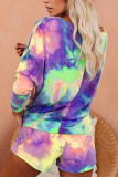 Blue Fashion Casual adult One word collar Patchwork Print Tie Dye Two Piece Suits Stitching Plus Size