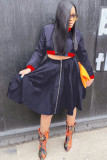 tangerine Casual Patchwork Zippered Solid Two Piece Suits A-line skirt Long Sleeve Two-Piece Dress