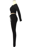 Coffee Fashion Sexy Adult Polyester Solid Split Joint Bateau Neck Long Sleeve Regular Sleeve Short Two Pieces