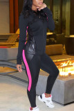 Black Daily Solid Patchwork Mandarin Collar Long Sleeve Two Pieces
