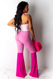 Pink Fashion Sexy bandage Patchwork Asymmetrical Polyester Sleeveless Wrapped Jumpsuits
