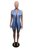 Blue Polyester Fashion adult OL Striped Patchwork Print Two Piece Suits Straight Sleeveless Two Pieces