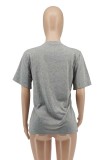 Grey Fashion Casual Print Basic O Neck T-Shirts
