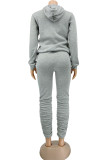 Red Casual Print Patchwork Hooded Collar Long Sleeve Two Pieces