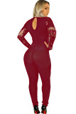 Black Sexy Solid Backless perspective Long Sleeve V Neck
