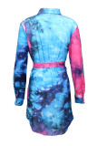 Pink Fashion Casual Print Tie-dye Turndown Collar Shirt Dress