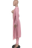 Pink Fashion Adult Elegant Solid Conventional Collar Long Sleeve Regular Sleeve Long Two Pieces