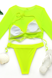 Fluorescent Yellow Sexy Solid Mesh Swimwears