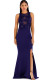 Royal blue Polyester Sexy Tank Short Sleeves O neck Step Skirt Floor-Length Solid Club Dresses