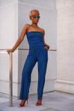 Blue Casual Fashion Solid Striped Asymmetrical Sleeveless Wrapped Jumpsuits