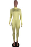 Yellow Fashion street Solid Long Sleeve O Neck Jumpsuits