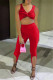 Red Fashion Sexy Solid Asymmetrical V Neck Sleeveless Two Pieces