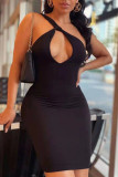 Red Fashion Sexy Solid Hollowed Out Backless One Shoulder Sleeveless Dress