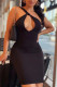 Black Fashion Sexy Solid Hollowed Out Backless One Shoulder Sleeveless Dress