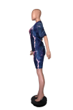 Silver Street Print Patchwork O Neck Short Sleeve Two Pieces