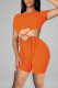 Orange Fashion Sexy Solid Hollowed Out Strap Design O Neck Regular Romper