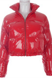 Red Fashion Casual Solid Cardigan Zipper Collar Outerwear