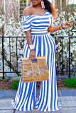 Pink Fashion Casual Striped Print Basic Oblique Collar Short Sleeve Two Pieces
