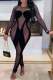 Black Sexy Solid See-through O Neck Skinny Jumpsuits