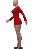 Red Fashion Active adult Ma'am Solid Two Piece Suits Straight Long Sleeve Two Pieces