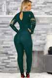 Black Sexy Solid Backless perspective Long Sleeve V Neck