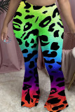 Multi-color Elastic Fly Mid Leopard camouflage Gradient Boot Cut Pants Bottoms