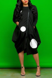 Black Fashion Casual Print Basic O Neck Long Sleeve Dress Dresses