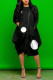Black Fashion Casual Print Basic O Neck Long Sleeve Dress Dresses