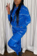 Blue Fashion Casual Print Basic Hooded Collar Long Sleeve Two Pieces
