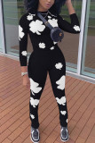 White Fashion Casual Adult Print Patchwork Pullovers O Neck Long Sleeve Regular Sleeve Regular Two Pieces