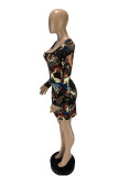 Multicolor Fashion Sexy Print Basic Square Collar Long Sleeve Dresses